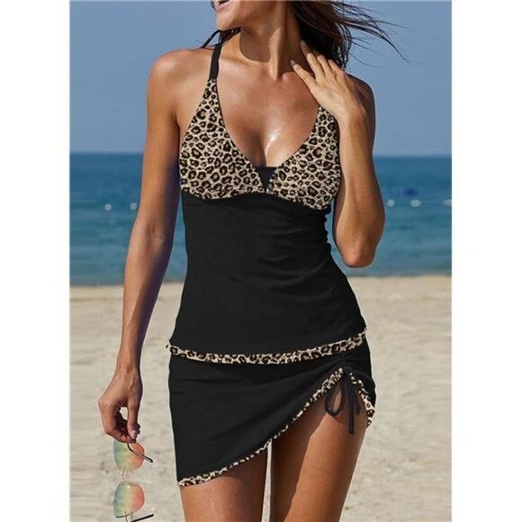 Sexy Tankini Swimsuits with Skirt: Color Block Bathing Suits for Women - Picture 3 of 6